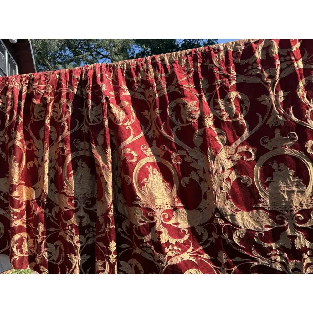 Redelman Red Dolphin Custom Lined Drapery Panels Pr 108x107 Each Jacquard Luxury